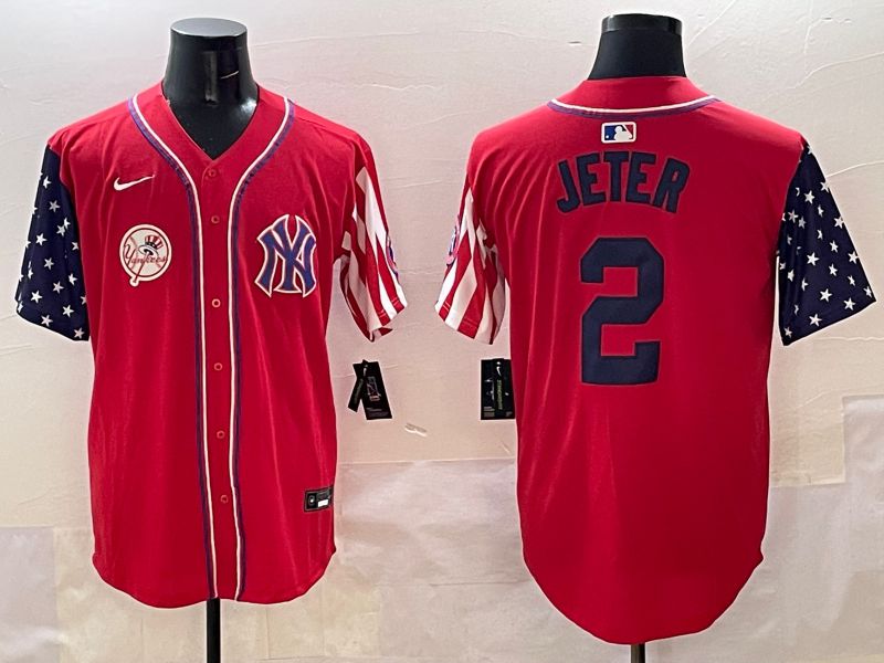 Men New York Yankees #2 Jeter Red a generation of national flags Jointly Name 2025 Nike MLB Jersey style 9->new york yankees->MLB Jersey